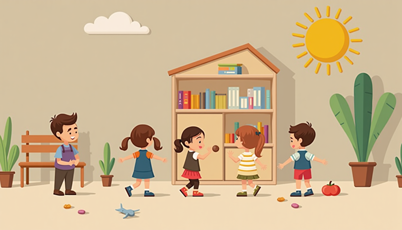 Copii fericiți jucându-se și învățând într-o gradinita Montessori din Ploiești, într-un mediu luminos și ordonat.