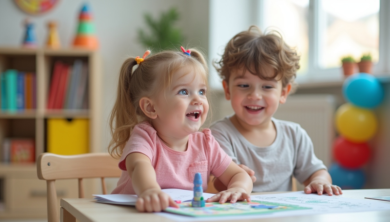 Copii fericiți jucându-se într-o grădiniță privată Ploiești, simbolizând un mediu de învățare stimulant.