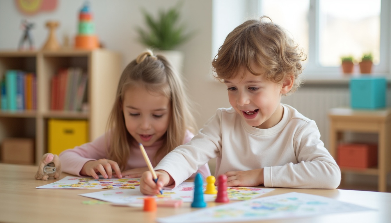 Copii fericiți jucându-se într-o sală de clasă Montessori în Ploiești